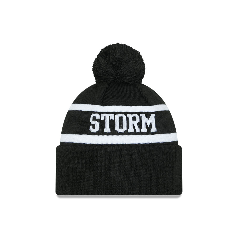 Melbourne Storm Beanie - 2025 NRL Black White Pom Knit - New Era